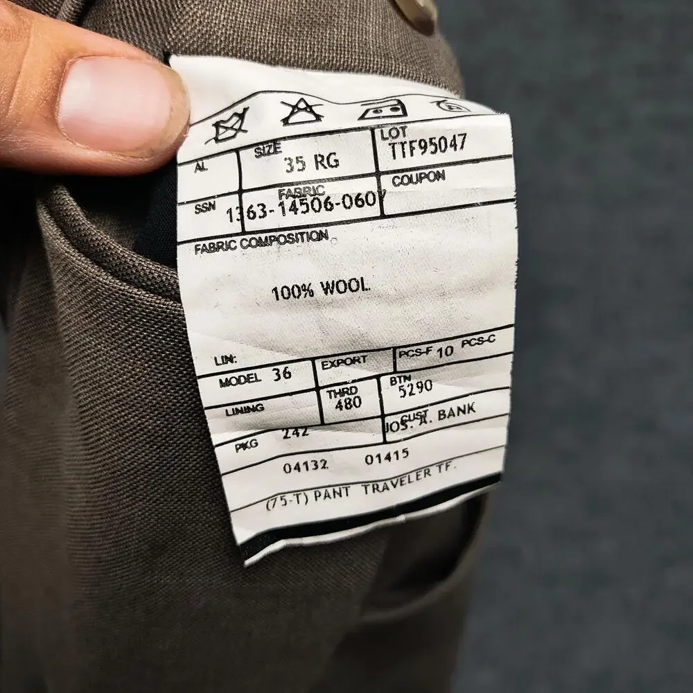 Jos. A. Bank Dress Pants Mens 35x28 Brown Wool Slim Flat Front Tapered